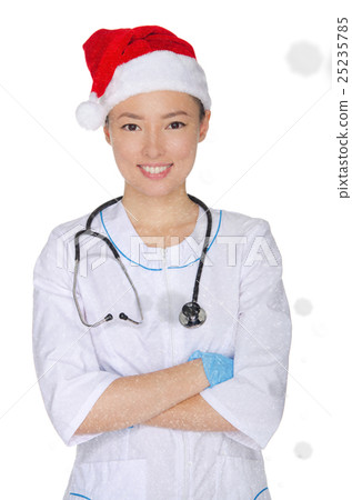 Asian doctor and Santa hat with snow Asian doctor and Santa hat with snow 25235785