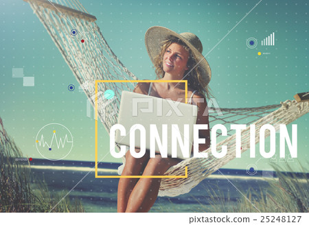 Beautiful Woman Sitting on a Hammock by the Beach 25248127