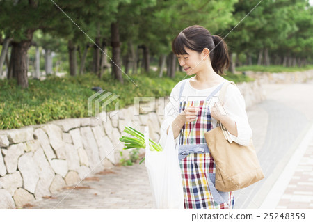 A housewife who goes home after buying at a supermarket A housewife who goes home after buying at a supermarket 25248359