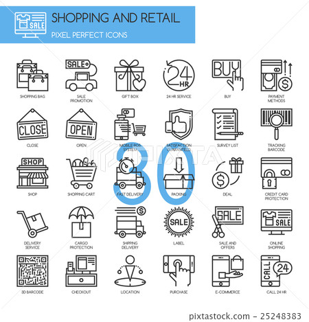 Shopping and Retail , thin line icons set - Stock Illustration ...