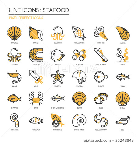 Seafood , thin line icons set ,pixel perfect icon - Stock Illustration ...