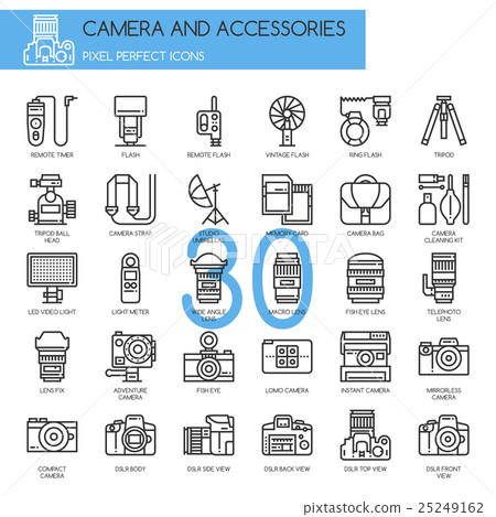 Camera and Accessories Icon, Thin Line Icons Set 25249162