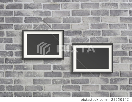 blank frames on grey birck wall 25250142