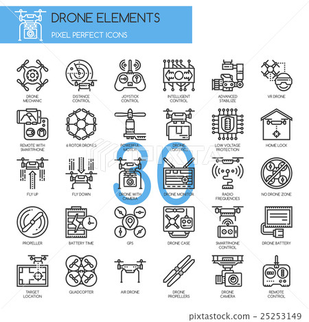 Drone Elements , Thin Line and Pixel Perfect Icons - Stock Illustration ...