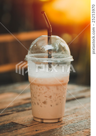 Iced Coffee Latte with Ice in plastic 25253970