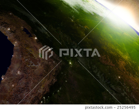 Bolivia from space during sunrise Bolivia from space during sunrise 25256495