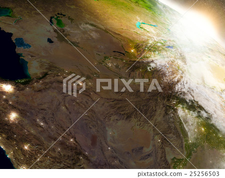 Central Asia from space during sunrise Central Asia from space during sunrise 25256503
