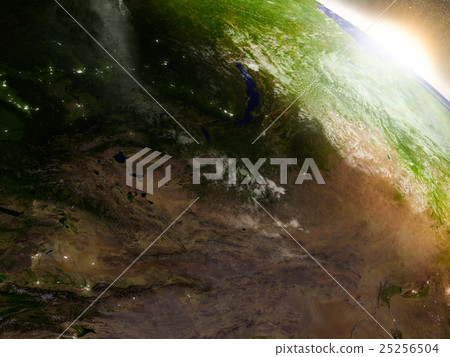 Mongolia from space during sunrise Mongolia from space during sunrise 25256504