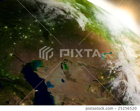 Kazakhstan from space during sunrise Kazakhstan from space during sunrise 25256520