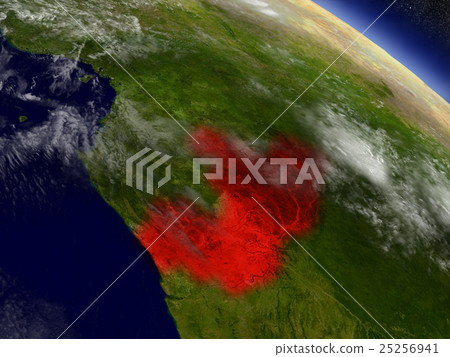 Congo from space highlighted in red Congo from space highlighted in red 25256941