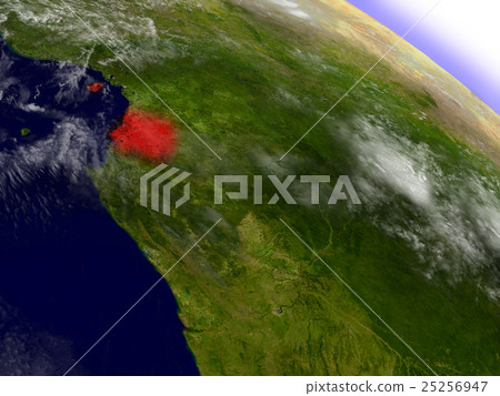 Equatorial Guinea from space highlighted in red 25256947