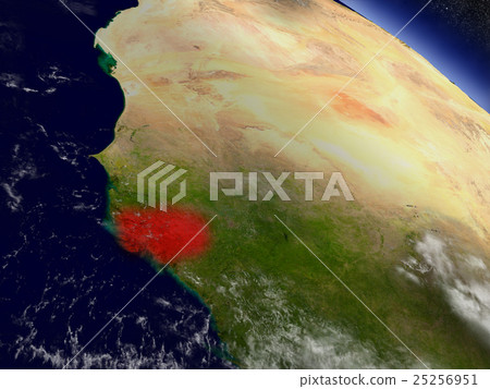 Guinea-Bissau from space highlighted in red 25256951