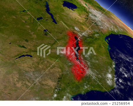 Malawi from space highlighted in red 25256954