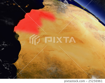 Western Sahara from space highlighted in red Western Sahara from space highlighted in red 25256961
