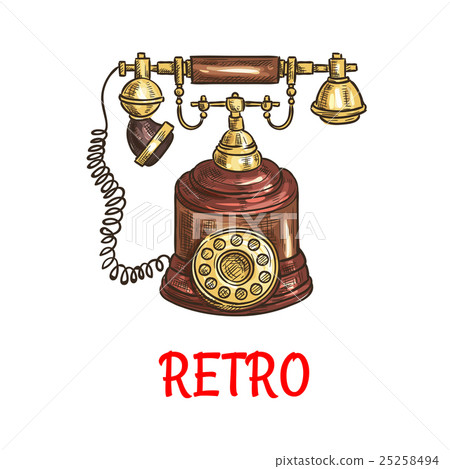 Vintage rotary dial telephone colored sketch 25258494