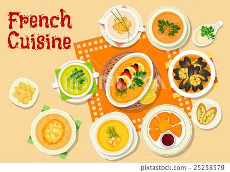 French cuisine soups and snack dishes icon 25258579
