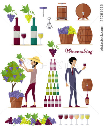 Winemaking Icon Set. Vintage Elite Strong Wine 25261916
