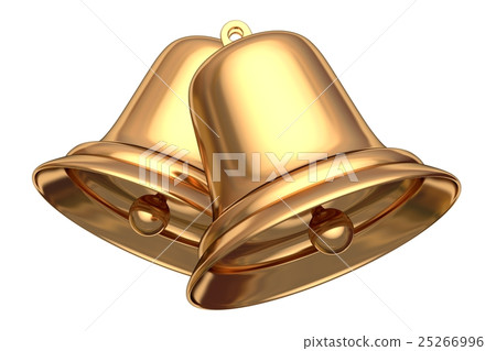 Golden Christmas bells isolated on white 3D render Golden Christmas bells isolated on white 3D render 25266996