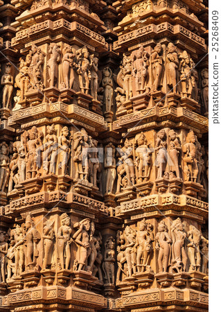 Famous sculptures of Khajuraho temples, India Famous sculptures of Khajuraho temples, India 25268409