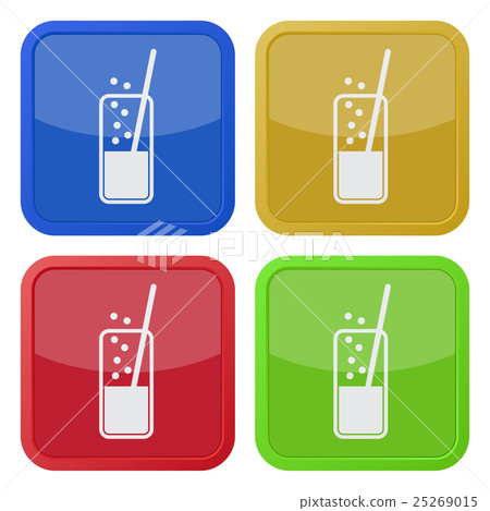 set of four square icons - glass, drink and straw - Stock Illustration ...