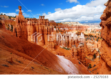 Group of hikers admiring view of sandstone hoodoos Group of hikers admiring view of sandstone hoodoos 25270163
