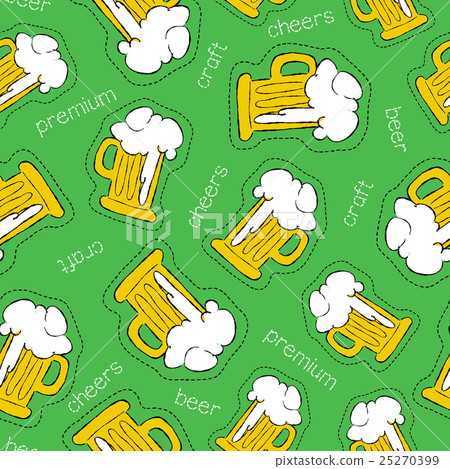 Hand drawn beer patch icon seamless pattern 25270399