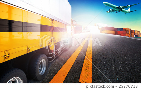 container truck and freight cargo plane flying container truck and freight cargo plane flying 25270718