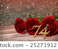 birthday concept with red roses on wooden desk 25271912