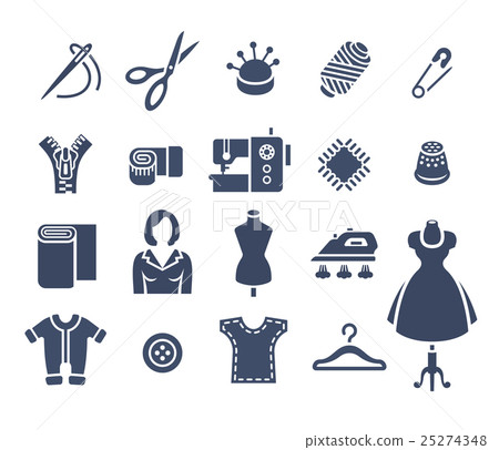 Sewing tools flat vector silhouette icons 25274348