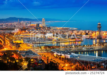 Top view of Port in Barcelona during evening Top view of Port in Barcelona during evening 25274724