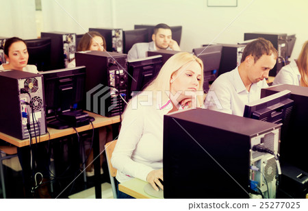 staff sitting at desks and looking at PC screens 25277025