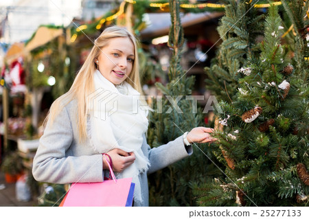 girl chooses a Christmas tree girl chooses a Christmas tree 25277133