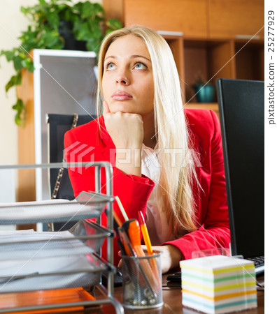 businesswoman sitting at office and dreaming businesswoman sitting at office and dreaming 25277929