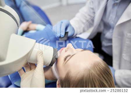 dentist and patient with dental x-ray machine dentist and patient with dental x-ray machine 25280132