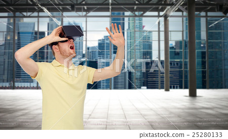 happy man in virtual reality headset or 3d glasses 25280133