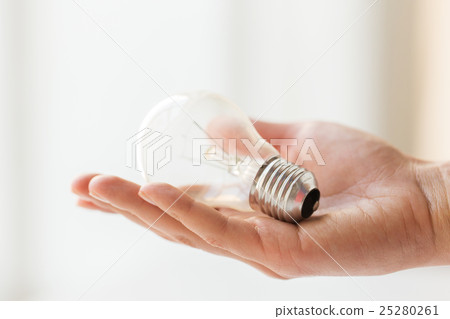 close up of hand holding edison lamp or lightbulb 25280261