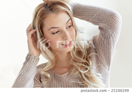 happy young woman or teenage girl at home happy young woman or teenage girl at home 25280299