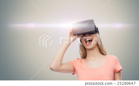 woman in virtual reality headset or 3d glasses 25280647