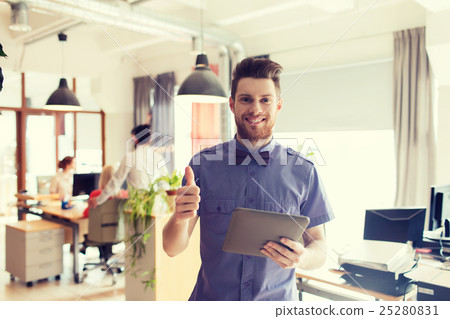 happy creative male office worker with tablet pc 25280831