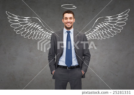 smiling businessman with angel wings and nimbus 25281331