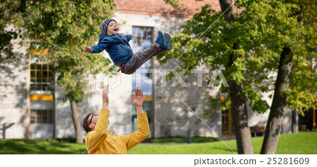 father with son playing and having fun outdoors father with son playing and having fun outdoors 25281609