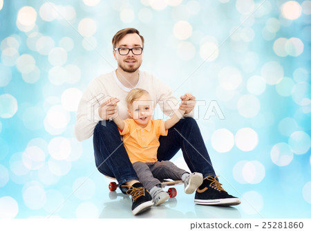 happy father and little son on skateboard happy father and little son on skateboard 25281860