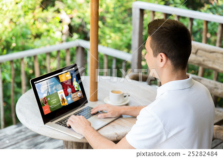 close up of businessman with laptop on terrace close up of businessman with laptop on terrace 25282484