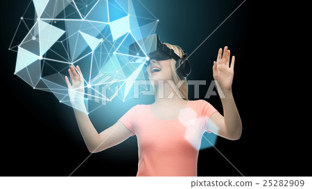 woman in virtual reality headset or 3d glasses 25282909