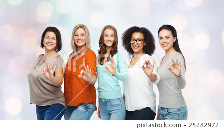group of happy different size women showing ok group of happy different size women showing ok 25282972