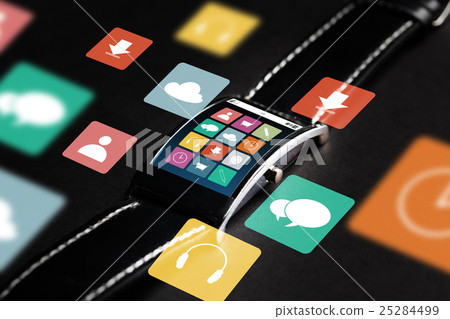 close up of smart watch with menu icons on screen 25284499