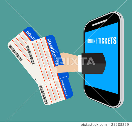 Hand coming out of the smartphone with ticket Hand coming out of the smartphone with ticket 25288259