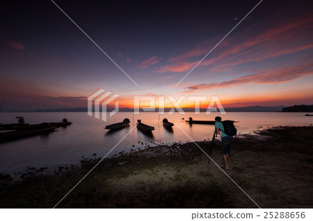 fisherman boat and beautiful twilight in thailand. 25288656