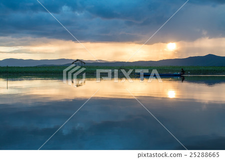 fisherman boat and beautiful twilight in thailand. 25288665
