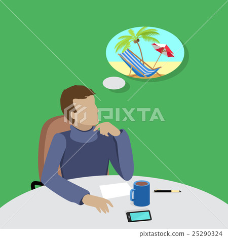 Man Dreaming About Vacation on the Beach 25290324
